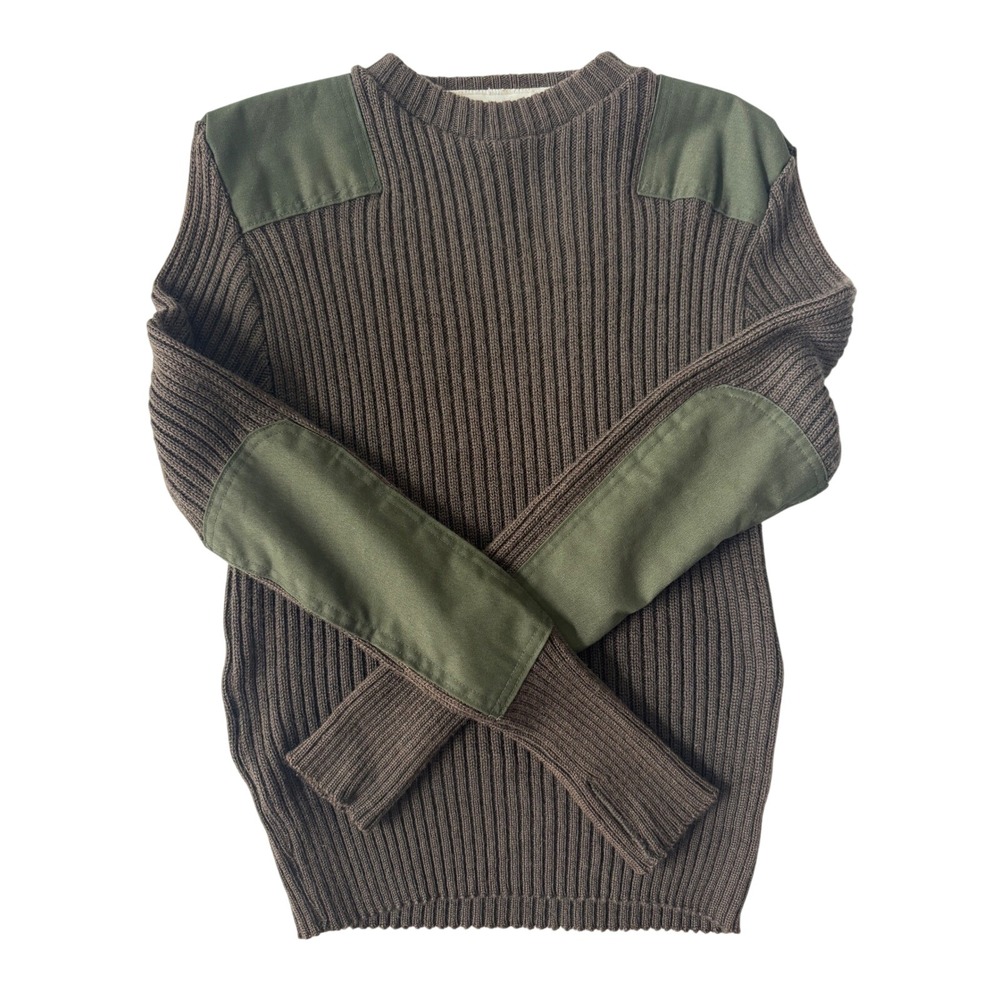 Military Wool Sweater Mens Size 40 (M) Brown Ribbed Elbow Shoulder Combat Issued